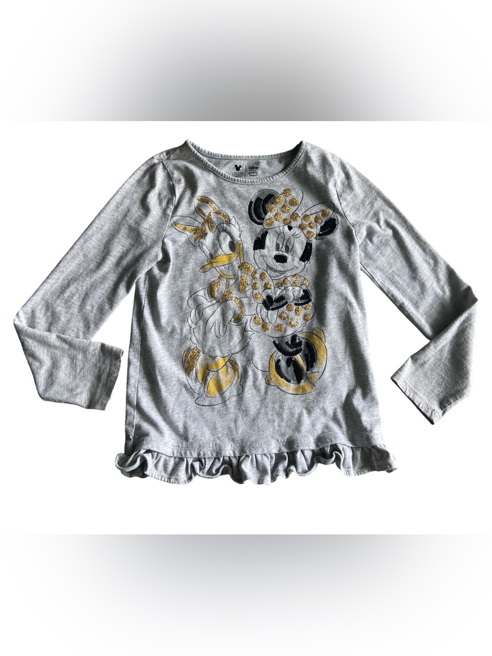 Disney Jumping Beans Minnie & Daisy Glitter Grey Ruffle Top Size 7